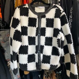 Black and White Checkered Fleece Jacket
